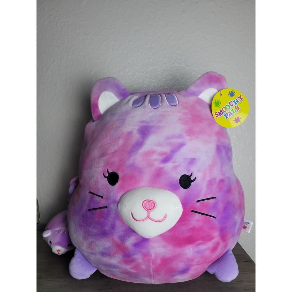 12" Linzy Smoochy Pals Plush Pink Purple Cat Backpack  READ